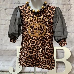 Girls Animal Print Dress with Sheer sleeves